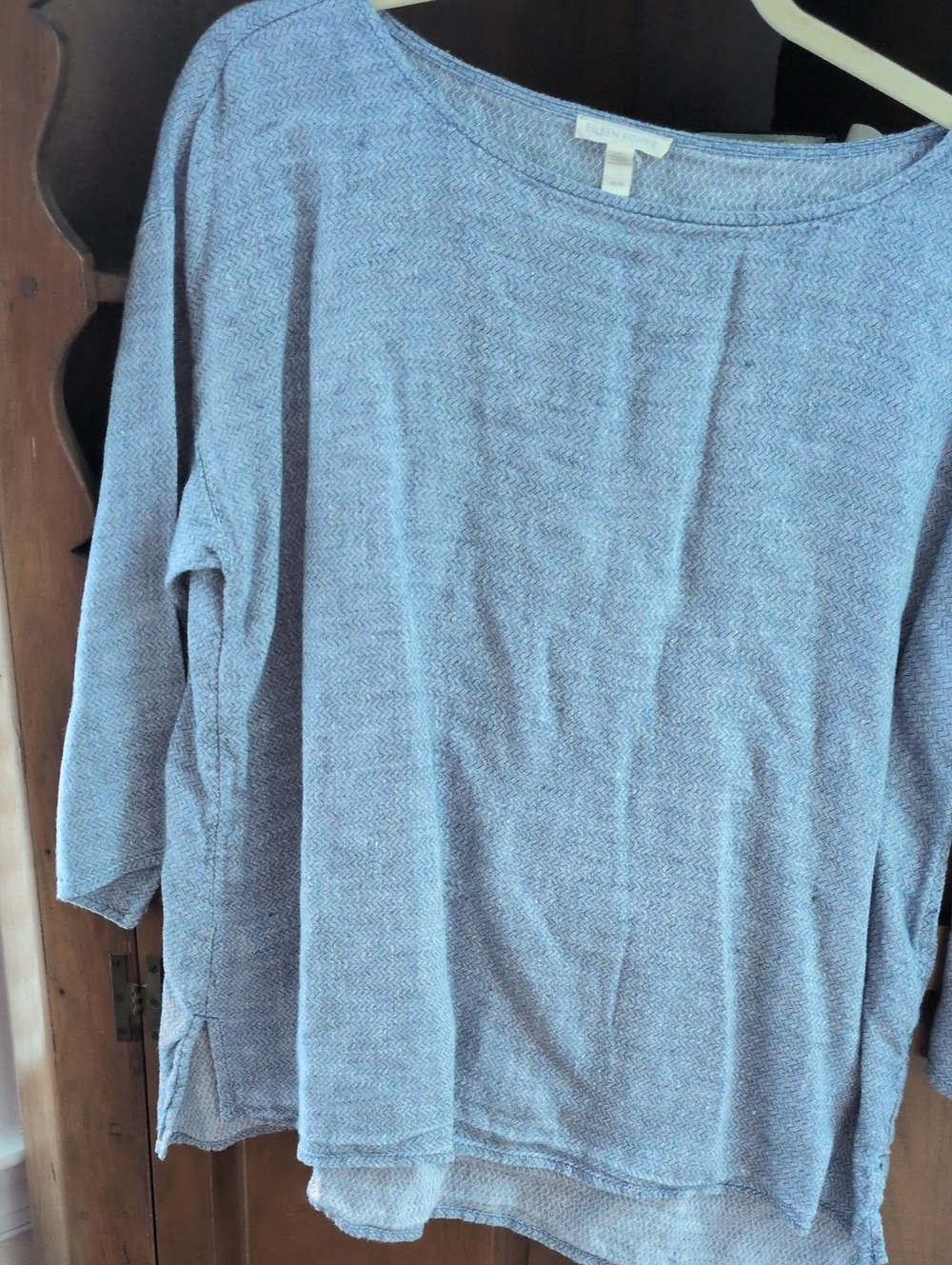 Eileen Fisher Heathered Blue Knit Top  - Size Medium- Organic Linen